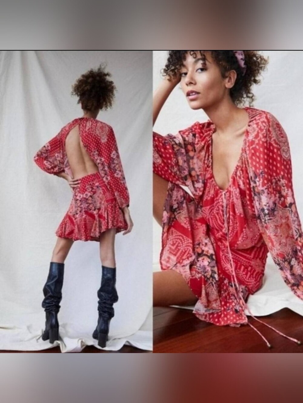 Free People Coral & Pink Off-Shoulder Printed Tunic